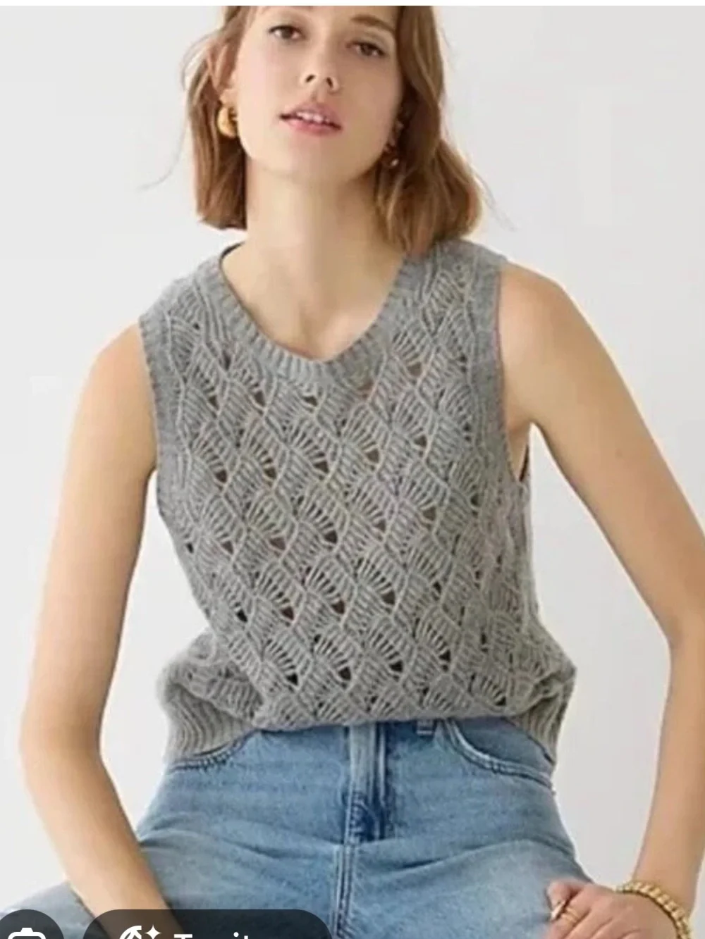J. Crew Cashmere Pointelle Open-Knit Sweater Vest, Heather Gray